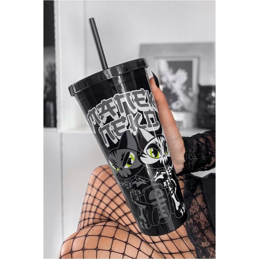 Killstar ✦ Maneki-Neko Cold Brew Cup ✦ Black Cat Goth Tumbler Alt-Core Hydration